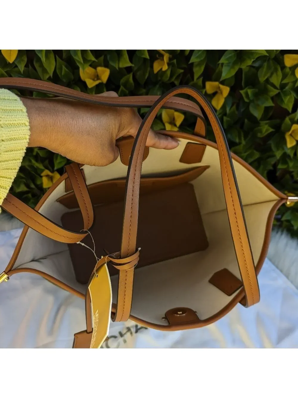 Michael Kors Emilia Large Tote Bag Olive Canvas Brown Leather Trim Gold Hardware